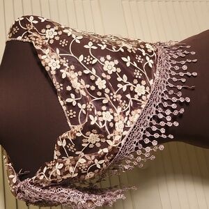 Elegant Lace Scarf - Sparkly Mocha And Cream